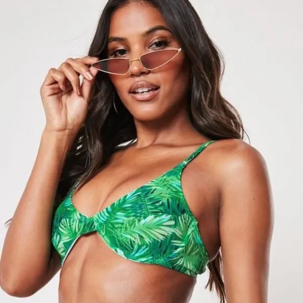 NWT MISSGUIDED PALM PRINT UNDERWIRED SWIM TOP S - Image 2