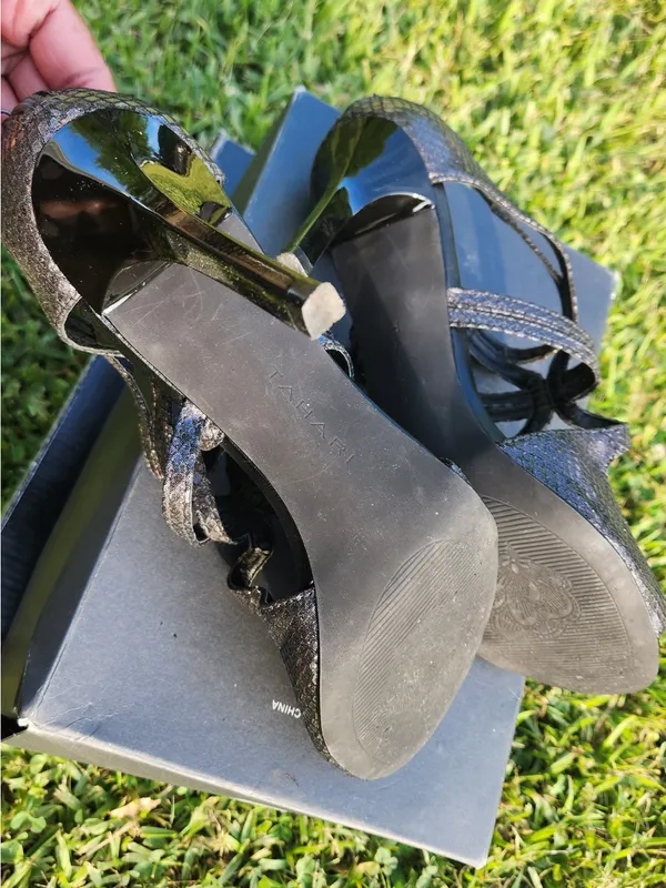 Tahari Metallic Pewter Open-Toe Strappy Heels - Image 6