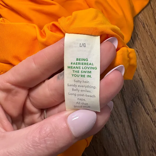 Aerie Shine Plunge Ruched One Piece Cheekiest Womens Large Orange Swimsuit beach - Image 9