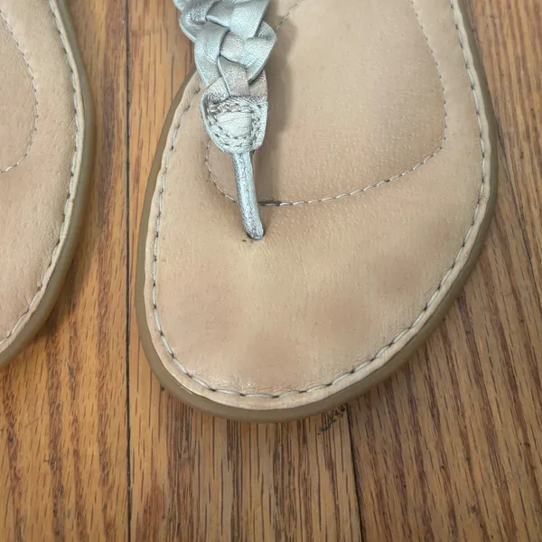 Born Mai Silver Metallic Leather Braided Thong Slingback Sandals F42410 Mens 9M - Image 2