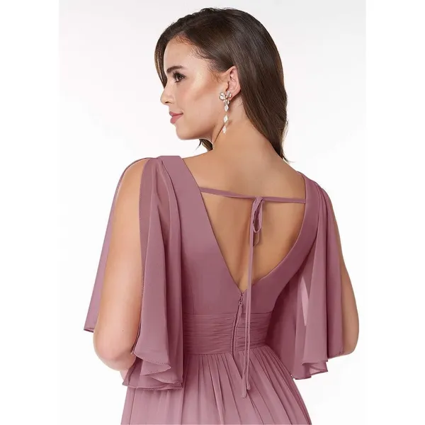 Azazie Temeka Vintage Mauve A-Line Ruched Chiffon Dress - Image 6