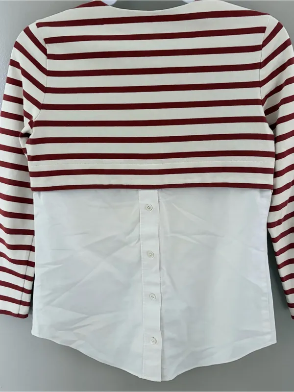 Veronica Beard Rust Striped Poplin Cotton Layered Shirt XS - Image 4
