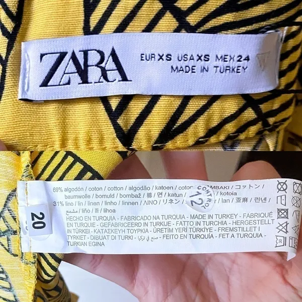 Zara Printed Linen Blend Leaf Midi Skirt Yellow Black‎ XS NWT - Image 4