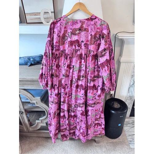 Printfresh Tiger Leopard Print Midi Dress Womens Pink Small - Image 6