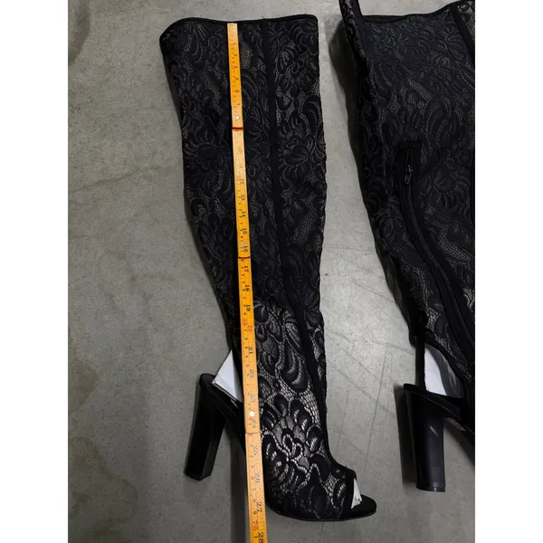 Bamboo Black Lace‎ Over The Knee Boots Open Toe Block Heel Thigh High Size 8.5 - Image 2