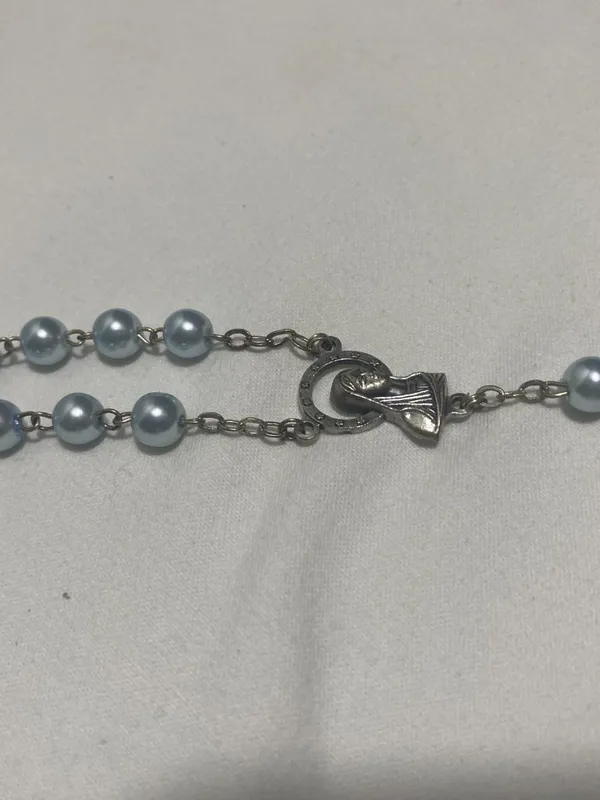 Vintage Basilica San Pietro Blue Faux Pearl Rosary Italy Catholic Prayer Beads - Image 6