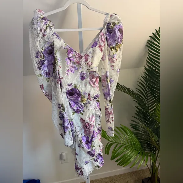 For Love & Lemons - Wildflower Foil Lace Mini Dress in Lavender ,‎ size Small - Image 3