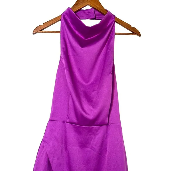 Elliatt Asymmetric Satin Cocktail Dress Violet Halter Small NWT Defect - Image 4