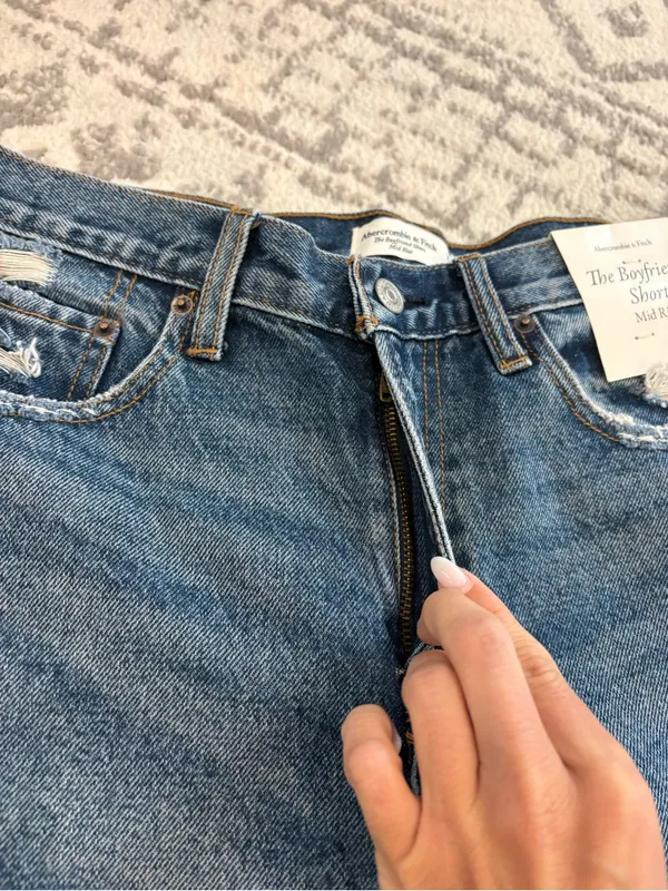 Abercrombie & Fitch Dark Blue Distressed Denim Cutoff Shorts - Image 3