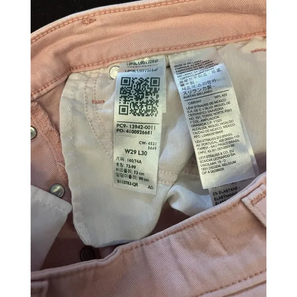 Levis 721 High Rise Skinny Jeans Womens W29 L30 Light Pink Button Fly Denim - Image 11