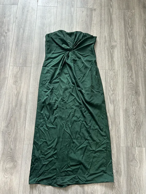Showpo New Hathaway Maxi Dress Strapless Straight Neck Twist Front Split Emerald Large - Image 7