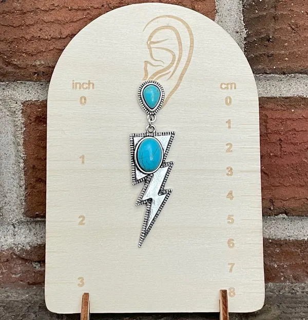 Lightning Bolt Drop Earrings with Turquoise Silver - Image 2