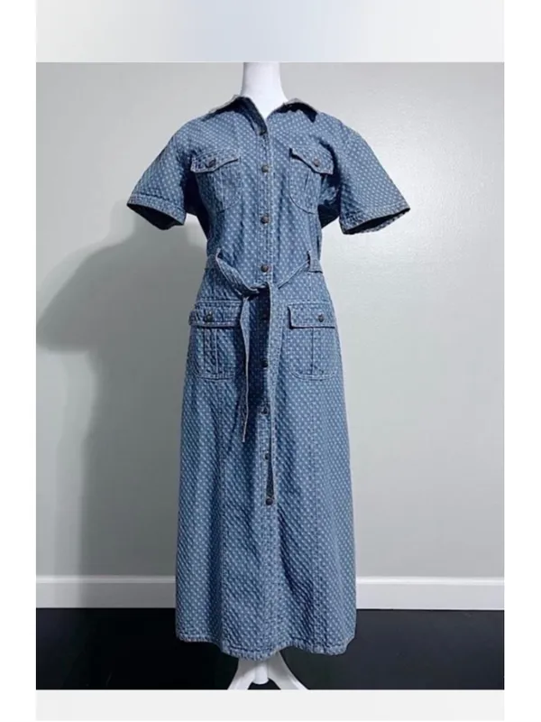 Jane Ashley Vintage Western Polka Dot Jean Maxi Dress - Image 2