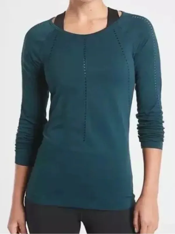Athleta Teal Foothills Seamless Perforated Long Sleeve Top Size XS - Image 3