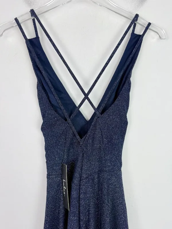 NWT Lulus You Glow Girl Silver and Navy Blue Backless Skater Dress Size XS NEW - Image 10