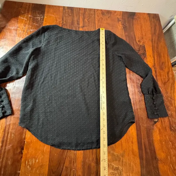 Ann Taylor Black Clip Dot‎ Boat Neck Blouse Bishop Sleeve Button Cuff Small - Image 7
