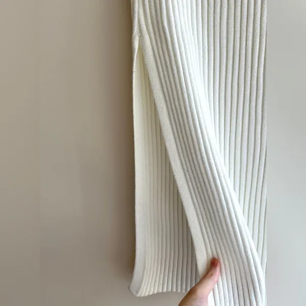 Amazon Women’s White Ribbed Sweater Midi Slit Skirt, Size Large - Image 8