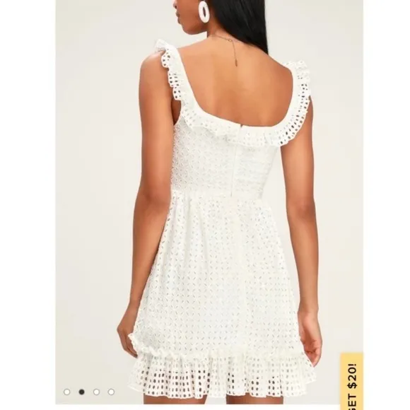 Lulus Make‎ a Wish White Eyelet Ruffled Mini Dress MEDIUM - Image 4