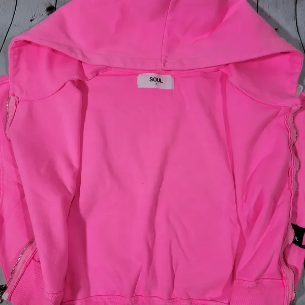 SOUL Cropped Zip‎ Up Hoodie Bright Pink Athletic Casual Womens Size S - Image 8