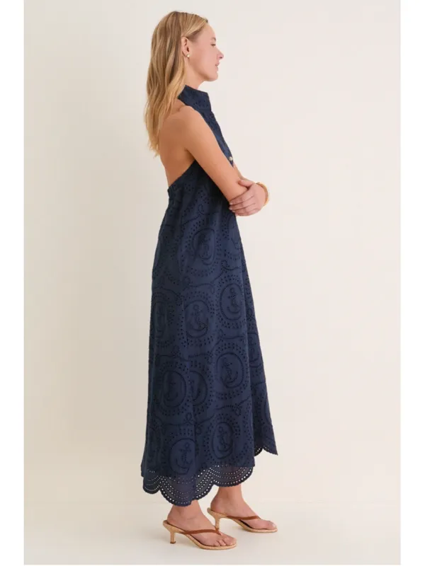 Tuckernuck Navy Nautical Eyelet Jagger Halter Dress Scallop Coastal Beach Resort - Image 2