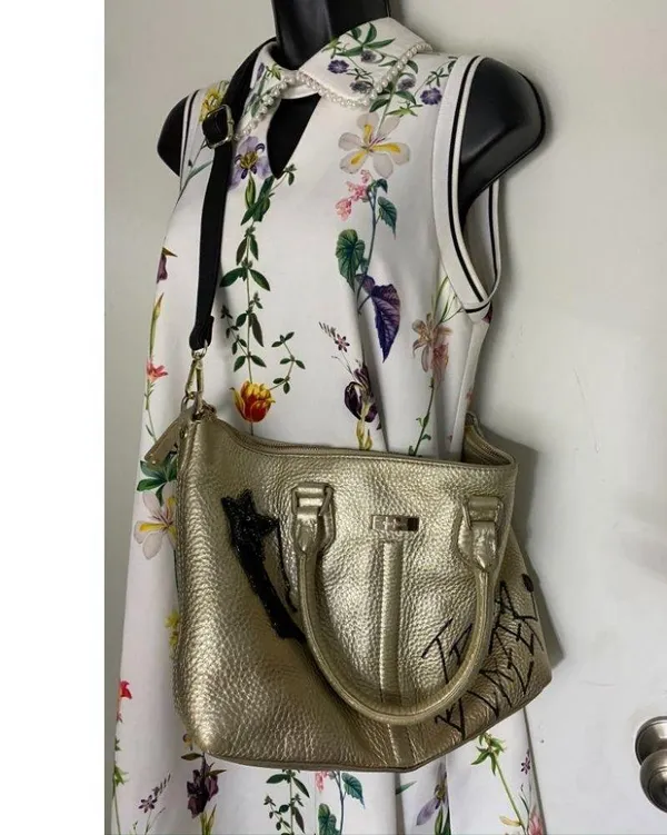COLE HAAN Tote Bag Gold Customized w Graffiti - Image 12