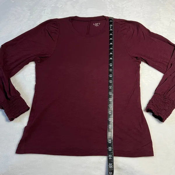 LOFT Crewneck Smocked Cuff Jersey Knit Top Size M Holiday Minimalist Office - Image 8