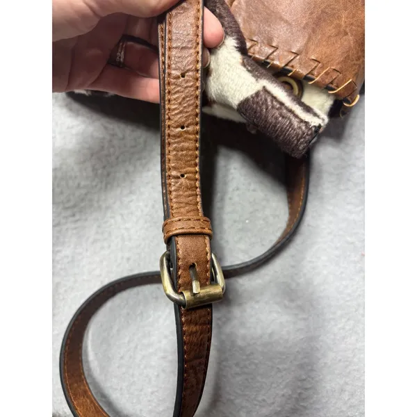 Jen & Co Backpack OS Cow Print Brown Faux Leather Tassel Western Boho Bag - Image 12