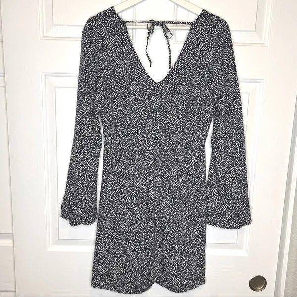 ROXY Blind‎ Dreams Dress Long Sleeve V Neck Floral Mini Flared Sleeve Small - Image 4