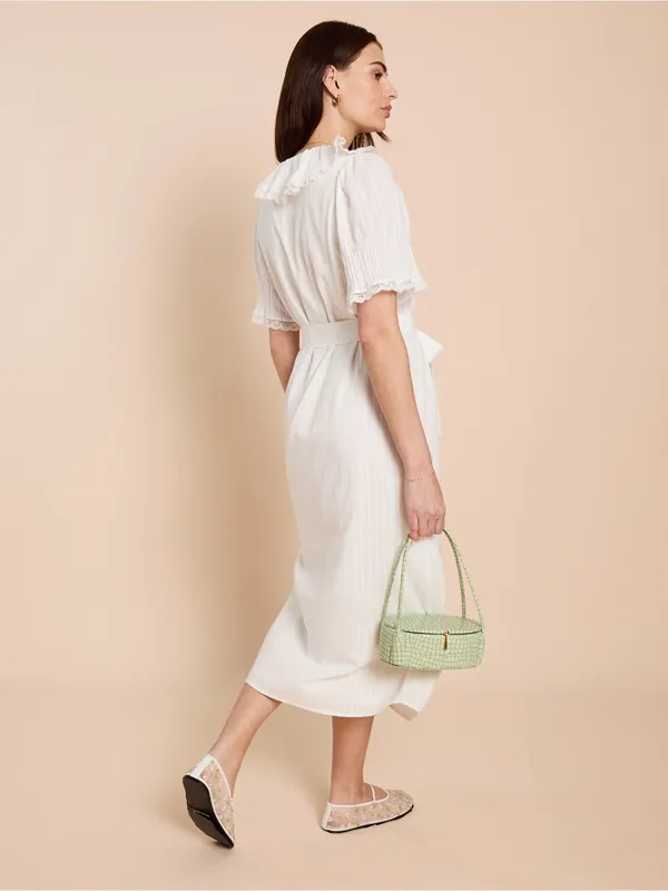 NWT kourt Vida Midi Dress size Medium M Lace Doen midi Ruffle few moda ivory - Image 6