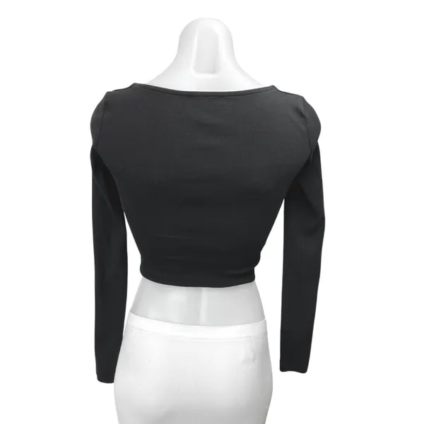 Zara Women's Black Long Sleeve Ribbed Knit Square Neck Sweater Crop Top Size S - Image 2