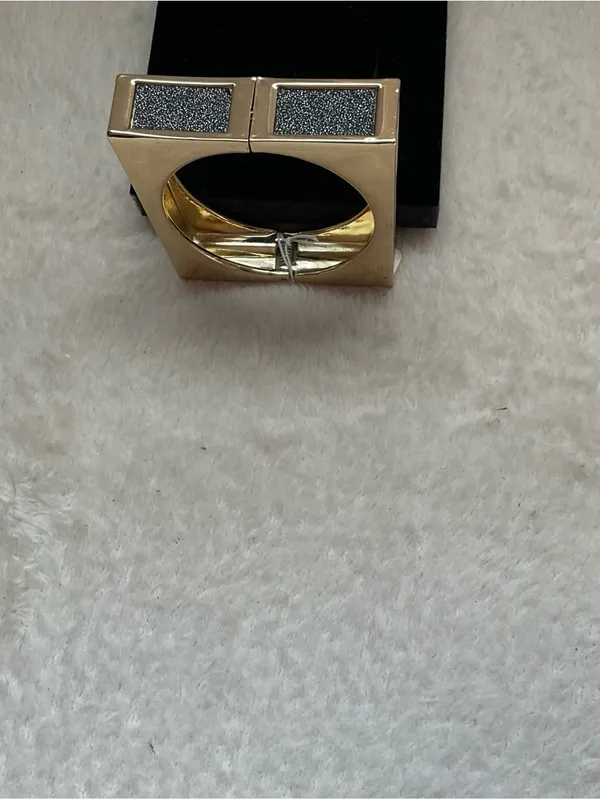 Gold and Black Rectangular Statement Bangle Bracelet - Image 6