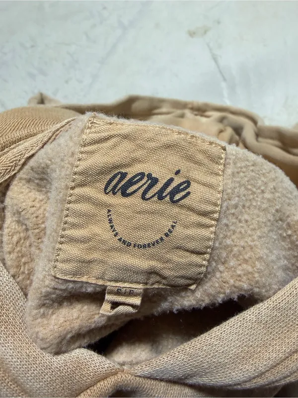 Aerie Embroidered bow Logo Beige Hooded Sweatshirt small - Image 9