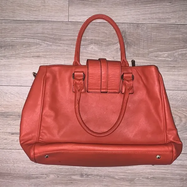Charming Charlie Orange Handbag Satchel Zip Buckle - Image 6