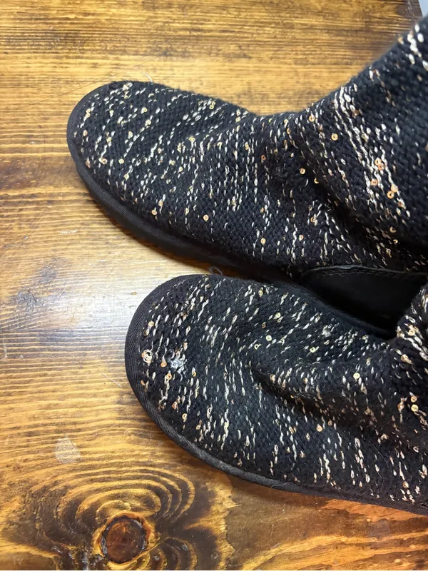 UGG Black And Silver Shimmer Tall‎ Cardy Knit Boots Size 6 - Image 3