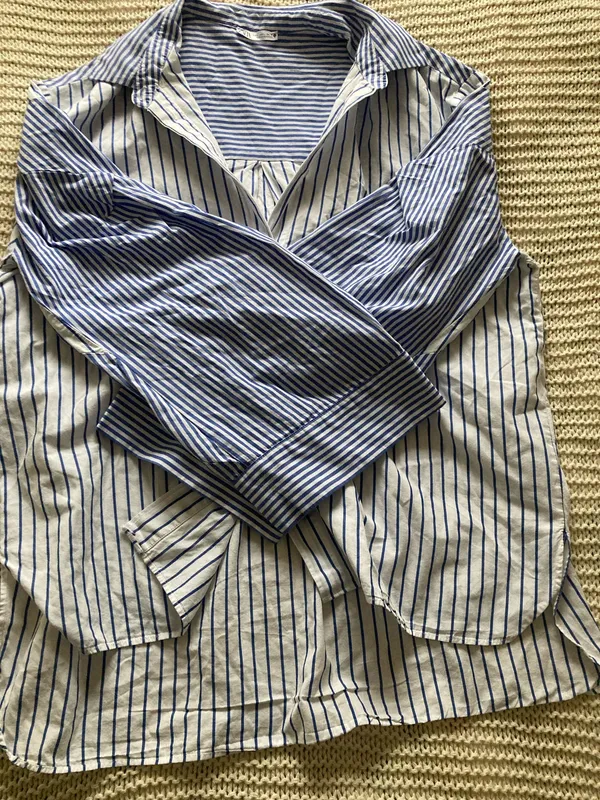 ZARA Striped Button Down Shirt Blue White Oversized - Image 2