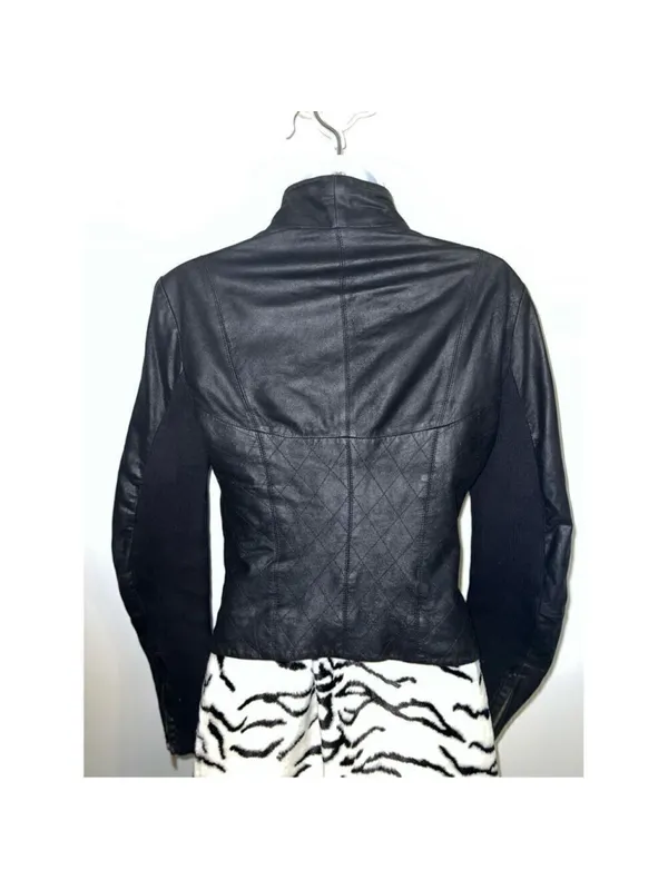 Women’s AQUA Black Leather Jacket MOTO Small - Image 4