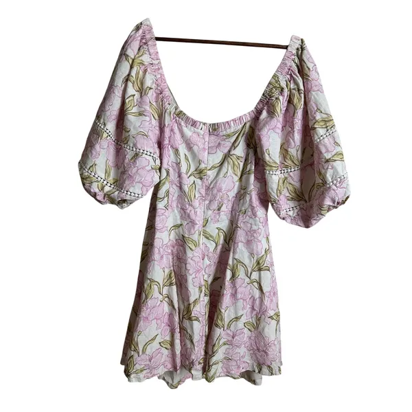 Amalie the Label Linen Blend Floral Puff Sleeve Crossover Cutout Mini Dress 16 - Image 2