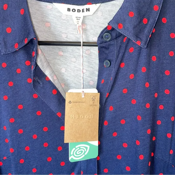 NWT Boden Navy Long-Sleeve Shirt Dress with Red Dot Print - Image 5