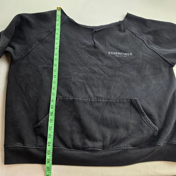 Fear of God -877 Essentials Black Raw Cut Notch Neck Sweatshirt‎ Logo FOG XL - Image 9