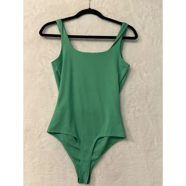 Live in the Moment Green Square Neck Tank Bodysuit Snap Closure‎ Medium - Image 6