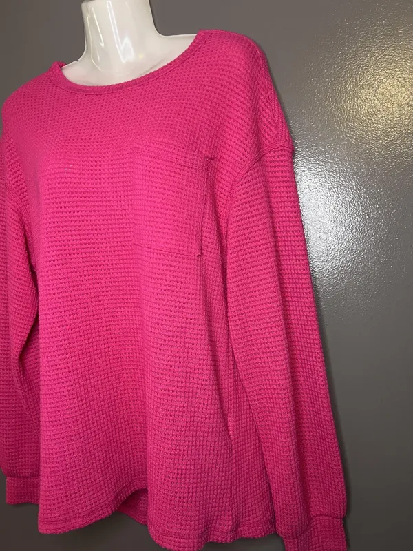 Dokotoo Sweater Womens Medium Pink Waffle Knit Long Sleeve Pocket Pullover - Image 4