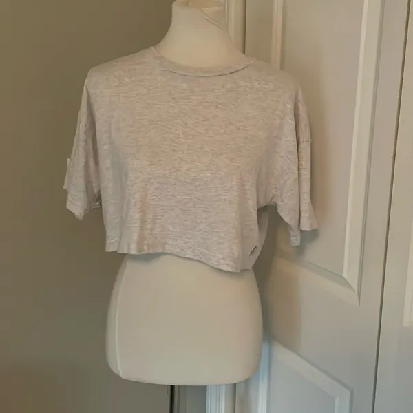 😻 Super Cute TNA Aritzia Light Grey Short Sleeve Cropped T Shirt - Image 3