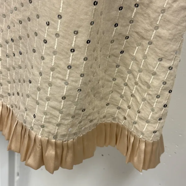 Essence Tan Sequin Ruffle Hem Midi Skirt Satin Trim Size 30 Neutral Boho Chic - Image 5