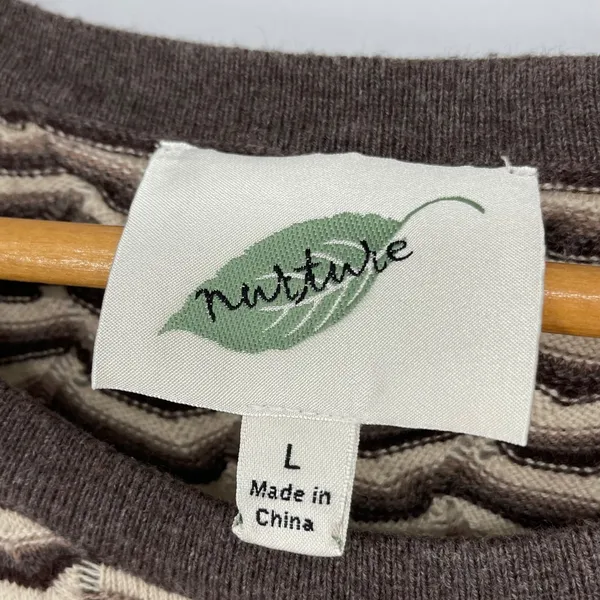 Nurture Brown Beige Cream Wavy Knit Rabbit Hair Blend Sweater Size‎ L Unique - Image 4
