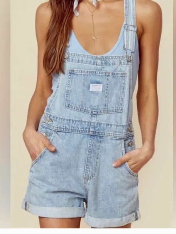Levi's NWT Shortall Light Wash Cuffed Denim Vintage Festival Short Overalls XL - Image 3