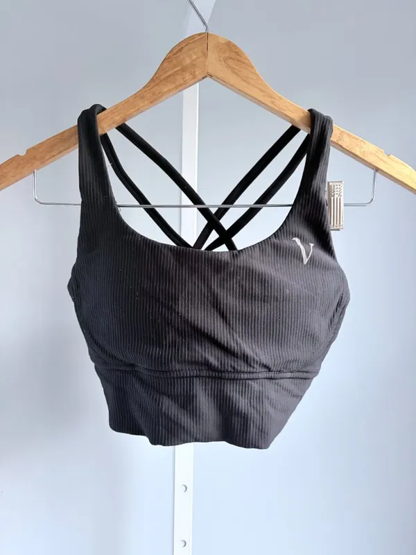 Vitae Ultra Support Strappy Sports Bra Black Ribbed Caged Back S - Image 2