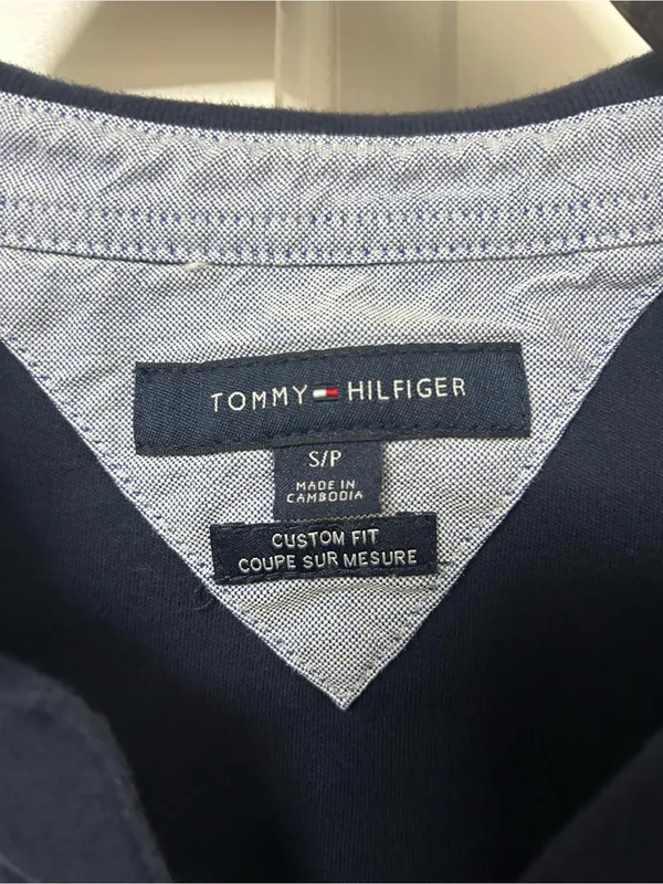 Tommy Hilfiger Navy Polo Top with Red & White Trim - Image 3