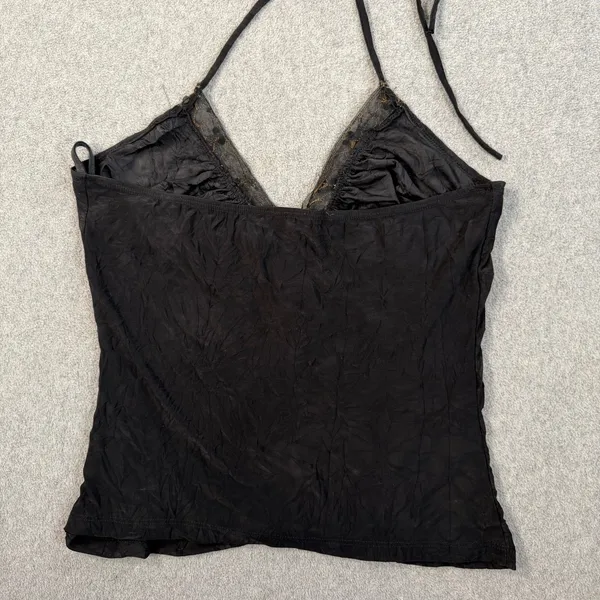 Nabiran Y2k Women's Small Black Halter Top Sequined Beaded Crinkle Tank Blouse - Image 8