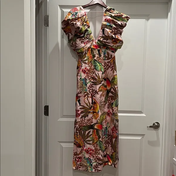 NWT Farm Rio Into The Jungle Premium Linen Midi Dress Pink XS - Image 7