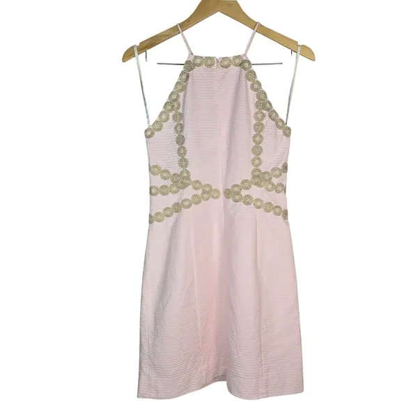 Lilly Pulitzer Pearl Shift Dress Paradise Tint Pink Gold Embroidery 28998 2 - Image 3